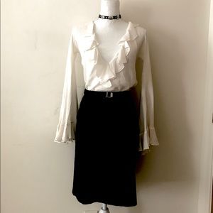 Black Pencil Skirt Darted Cotton Pencil Skirt Sz 0